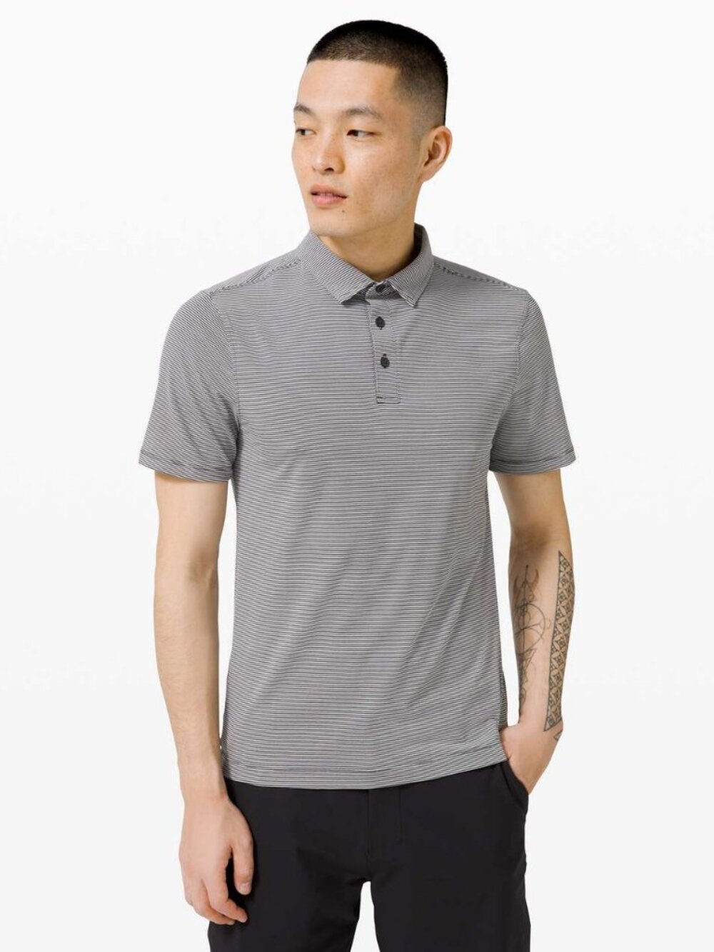 Lululemon Men's Evolution Polo - Black/White Stripe